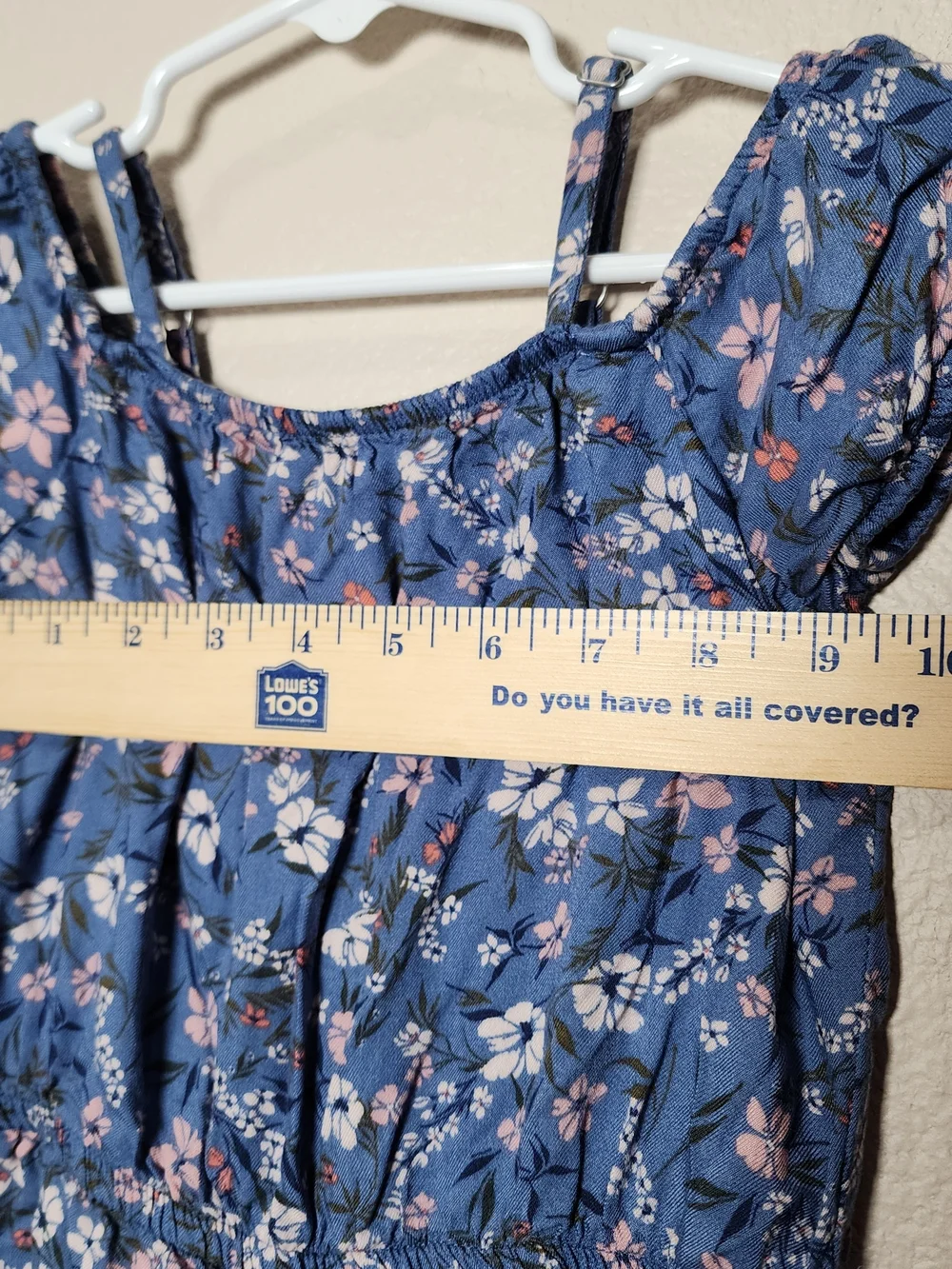 OshKosh B'gosh Blue Floral Romper Cap Sleeves with Pink & White Accents